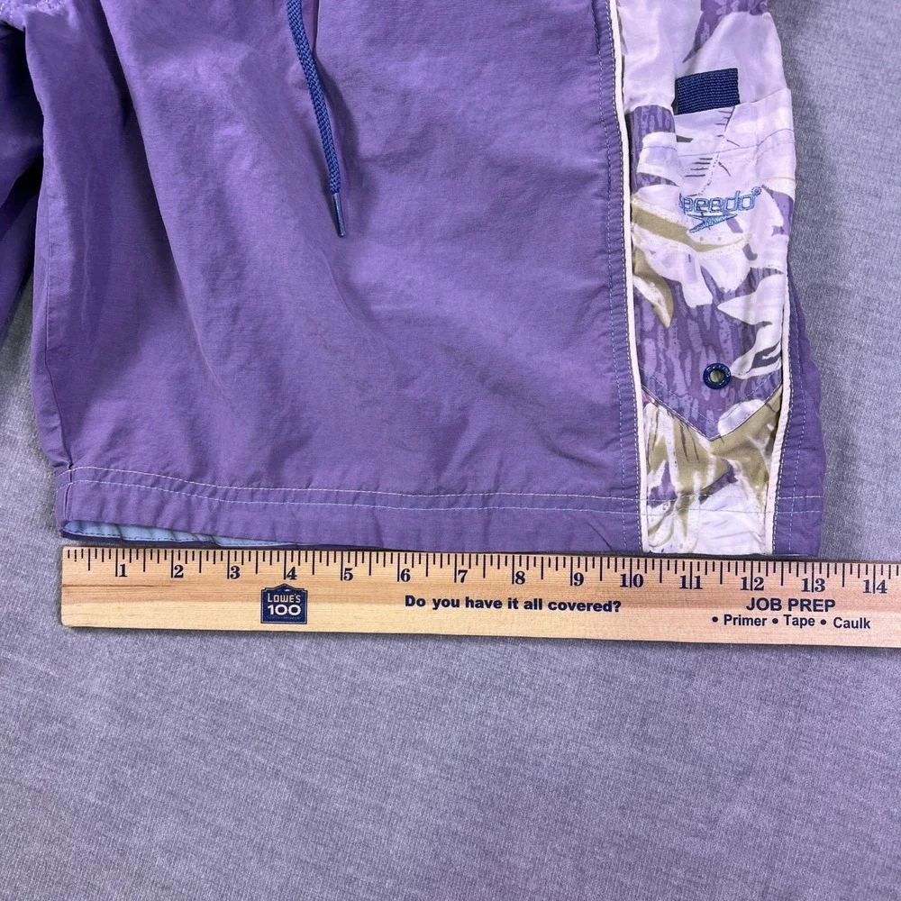 Speedo Swim Trunks Floral Side Panels Mid Rise Shorts Mens Large Purple Nylon